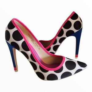New Black and  White Ball Print Pumps 9